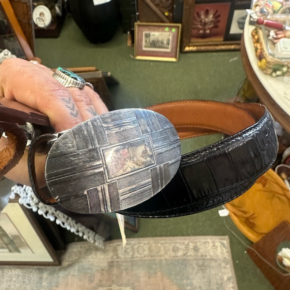 Polo by Ralph Lauren Black Croc-Embossed Belt with Silver Buckle made in Italy